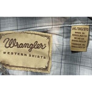 Wrangler Western Cowboy Pearl Snap Long Sleeve Gray/White Plaid Shirt 3XL NEW